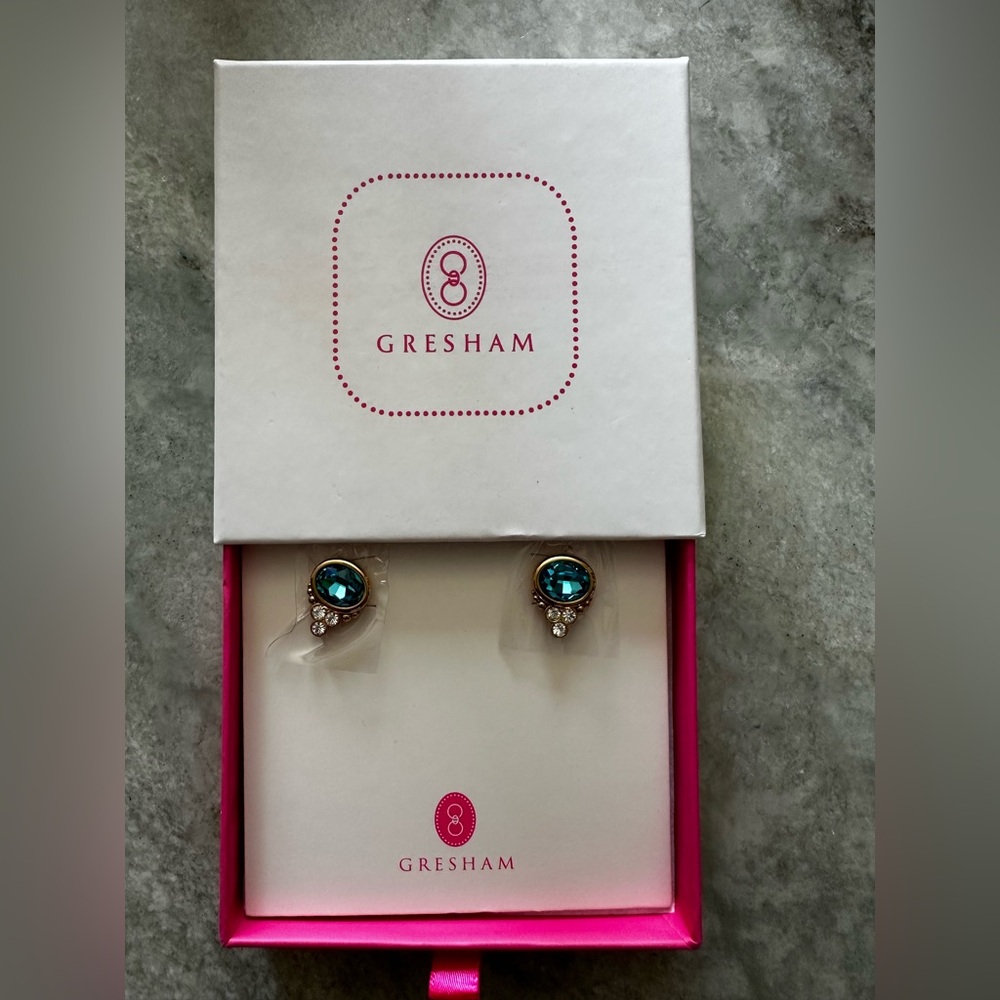 Gresham NEW IN BOX bon bob-blue topaz earrings